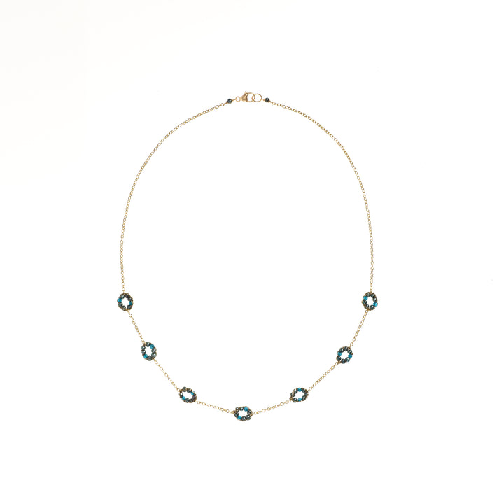 Woven Loops with Teal Pearl and London Blue Topaz Necklace