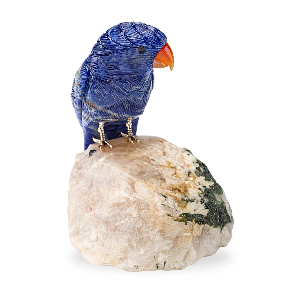 Blue Sodalite Parrot on Tourmaline Matrix