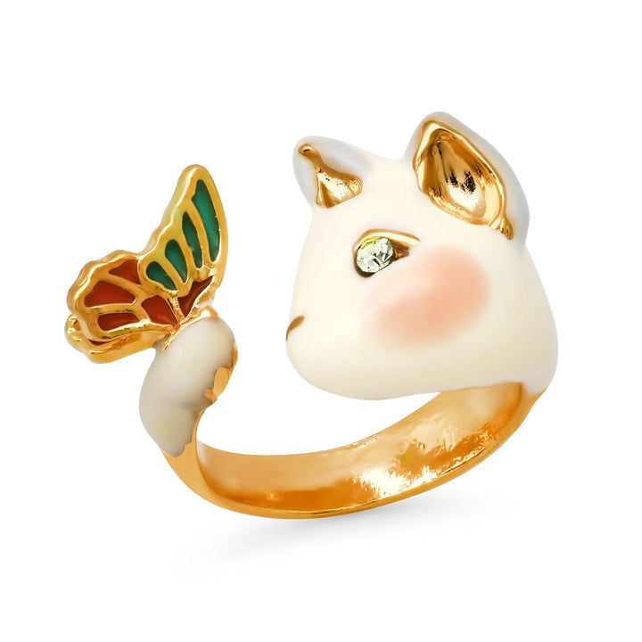 Butterfly and Cat Open Ring