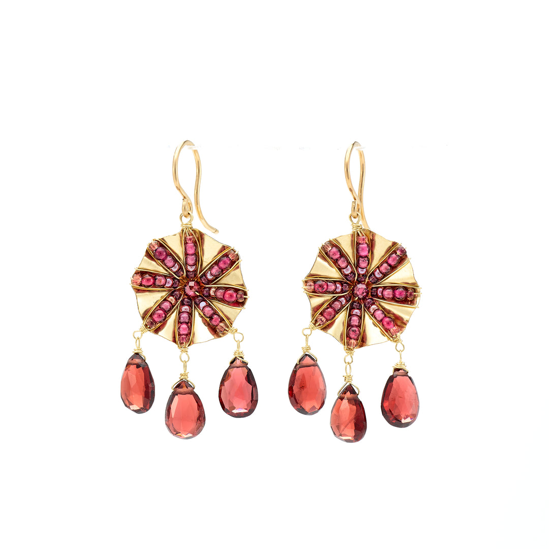 Art Deco Fan Claret Mix Teardrops Earrings