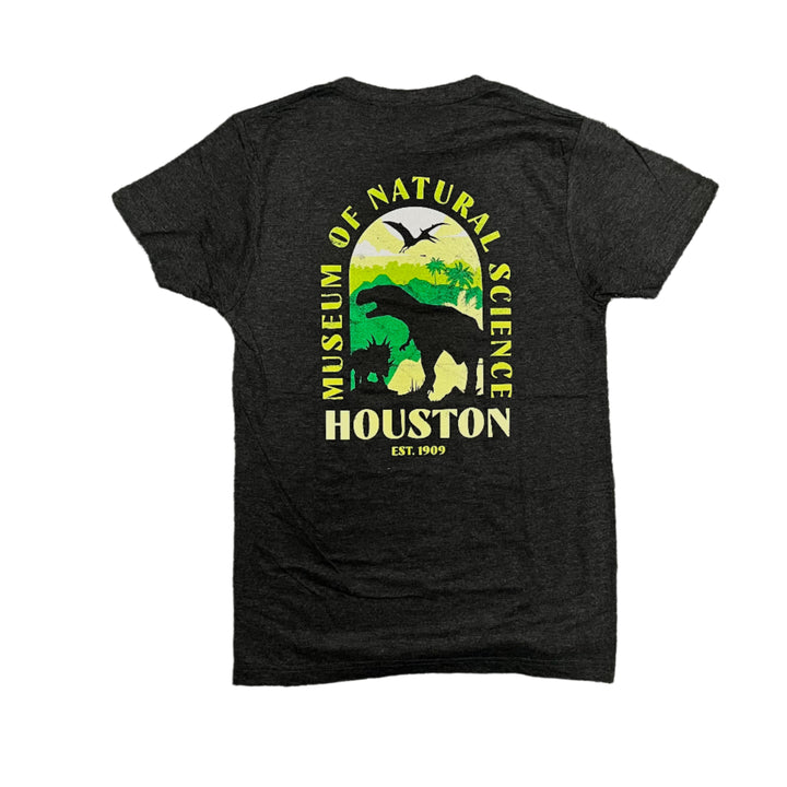 Black t-shirt with Museum of Natural Science Houston graphic