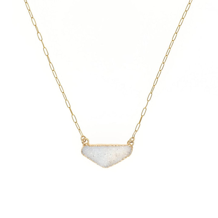 druzy triangular pendant on a paperclip style chain
