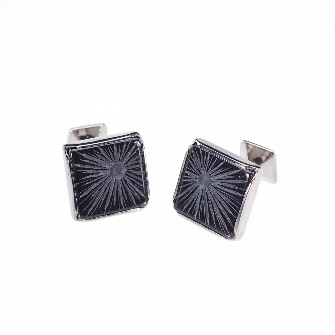 Engraved Onyx Sun Cufflinks