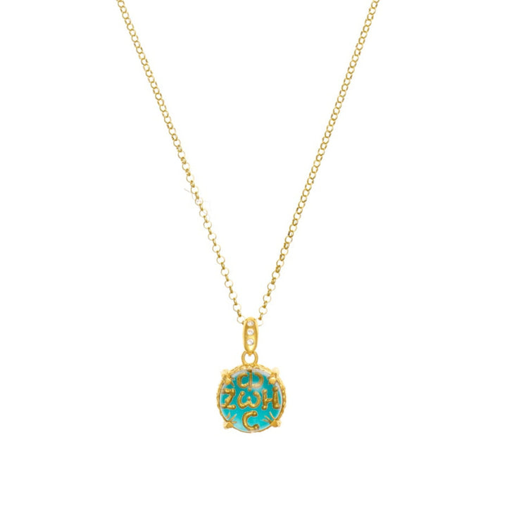 Amazonite & Crystal engraved "Byzantine Wish" Necklace
