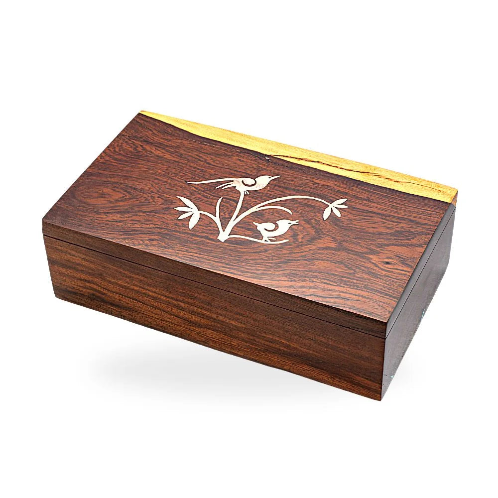 Ironwood Box with Inlayed Flowers and Birds