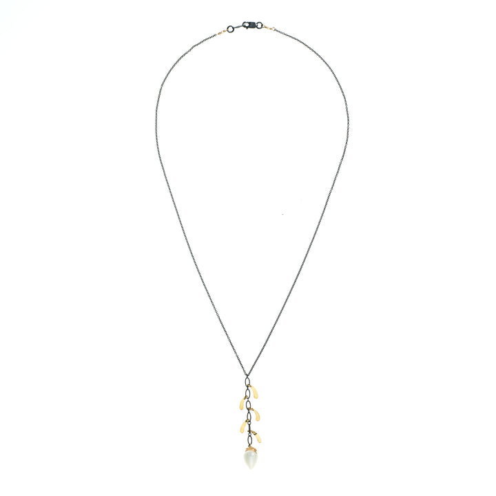 Pearl & Darkened Silver Drop Necklace