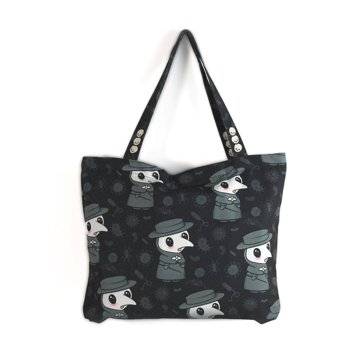 Plague Doctor with virus, bacteria, amoeba background black Tote bag