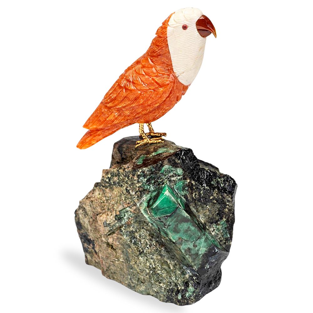 Orange Canary on Emerald Carving