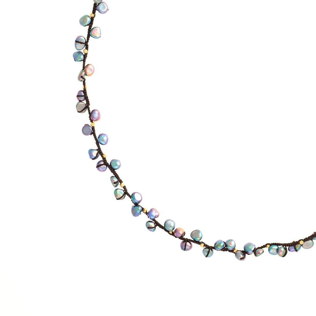 Peacock Pearl with Pyrite Beads Woven Necklace