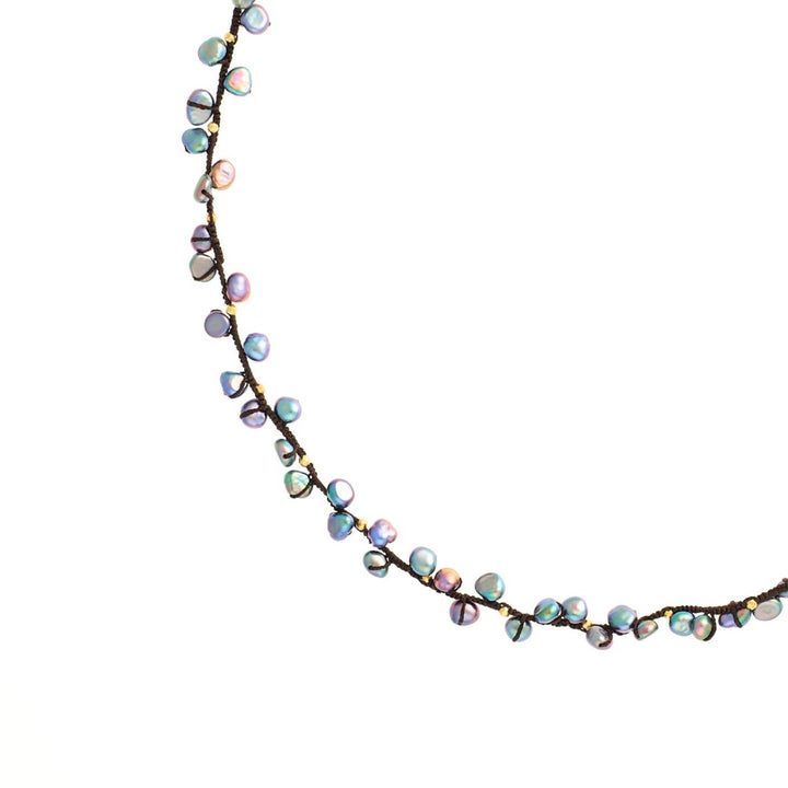 Peacock Pearl with Pyrite Beads Woven Necklace