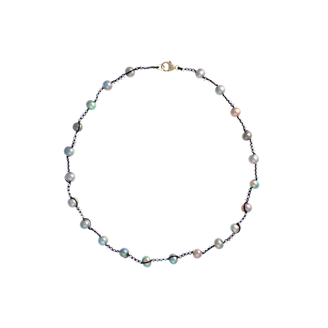 Peacock Pearl and Iolite Woven Necklace