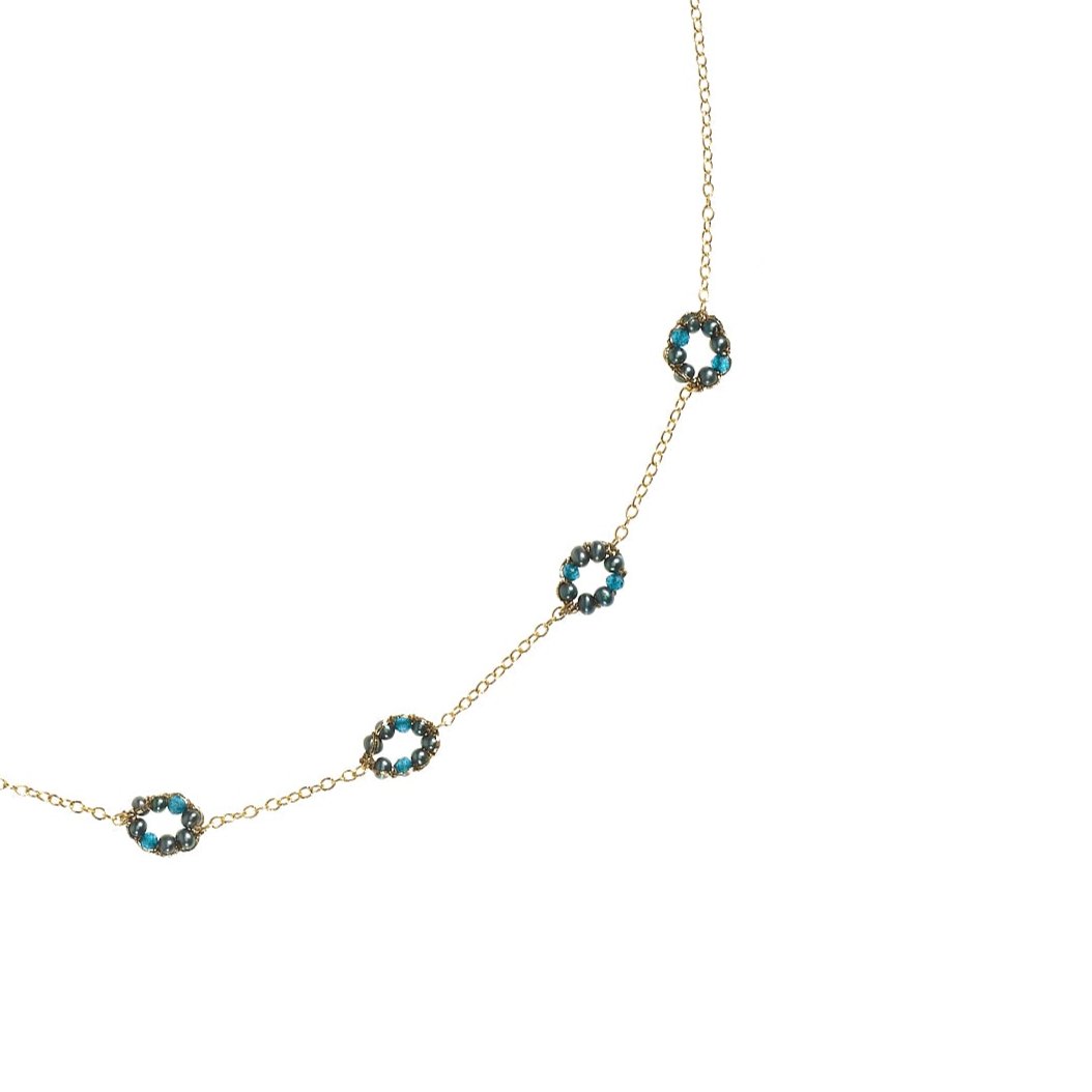 Woven Loops with Teal Pearl and London Blue Topaz Necklace