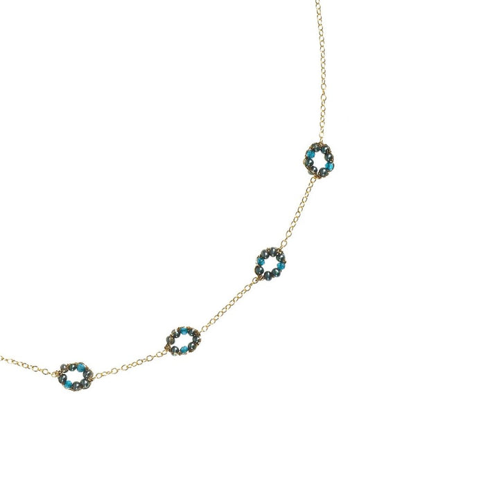 Woven Loops with Teal Pearl and London Blue Topaz Necklace