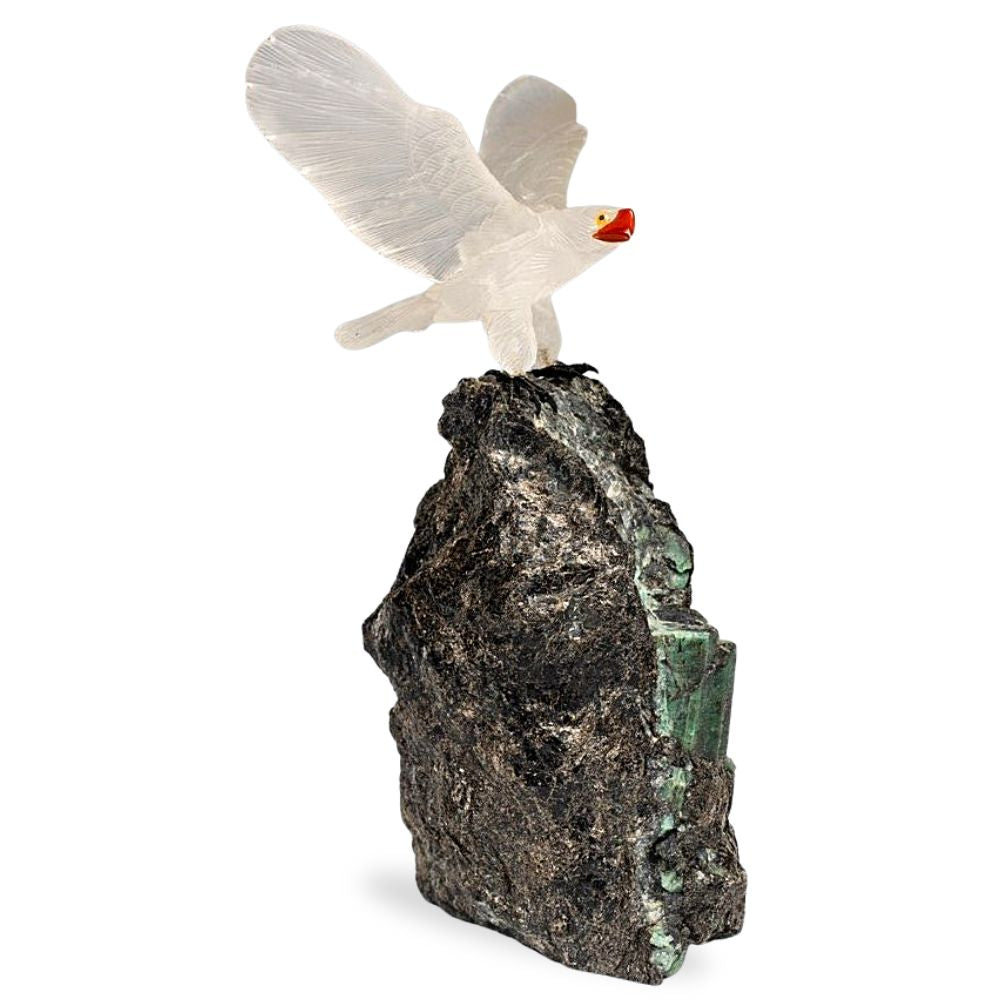 Quartz Eagle on Emerald Carving