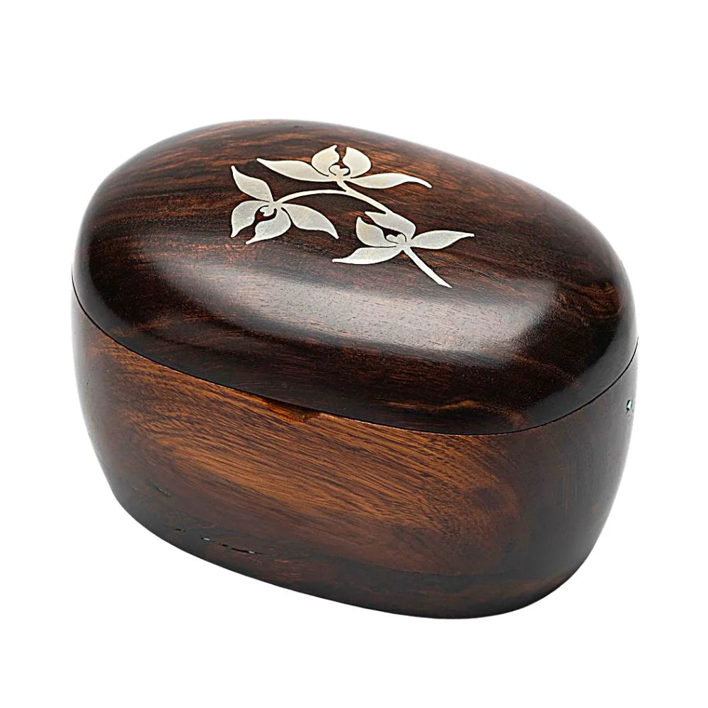 Silver Flowers Ironwood Oval Box