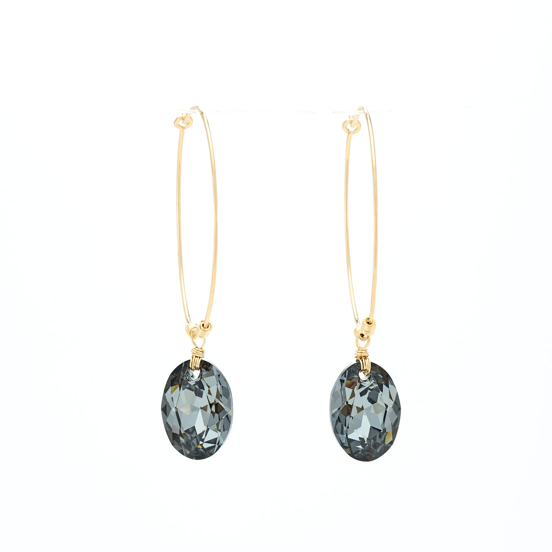 Large Black Spinel Hoop Earrings