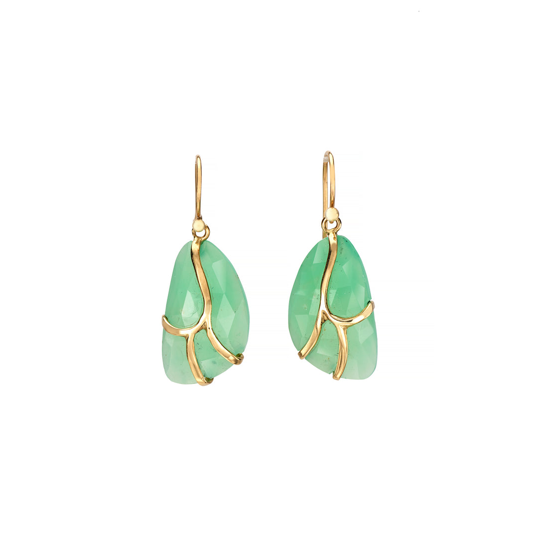 Chrysoprase Butterfly Wing 18k Gold Earrings