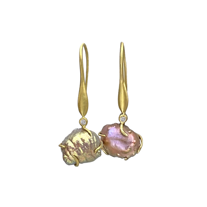 Natural Pearl Diamond Drop Earrings