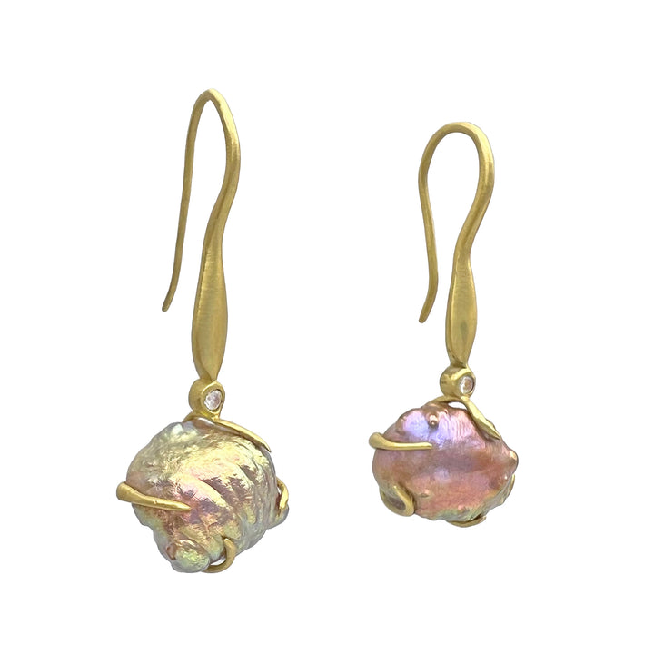 Natural Pearl Diamond Drop Earrings