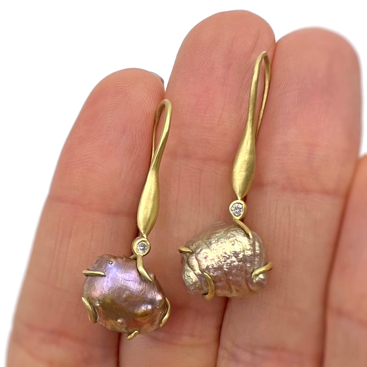 Natural Pearl Diamond Drop Earrings