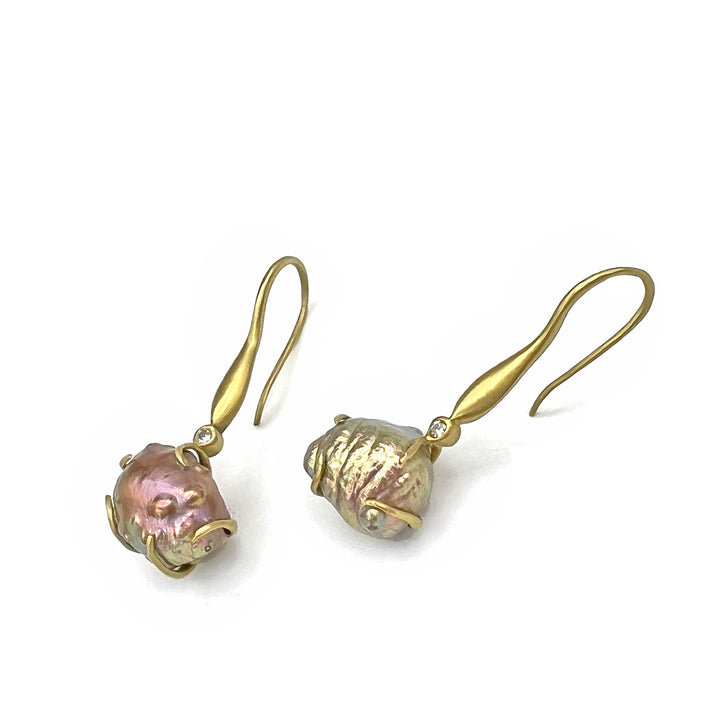 Natural Pearl Diamond Drop Earrings