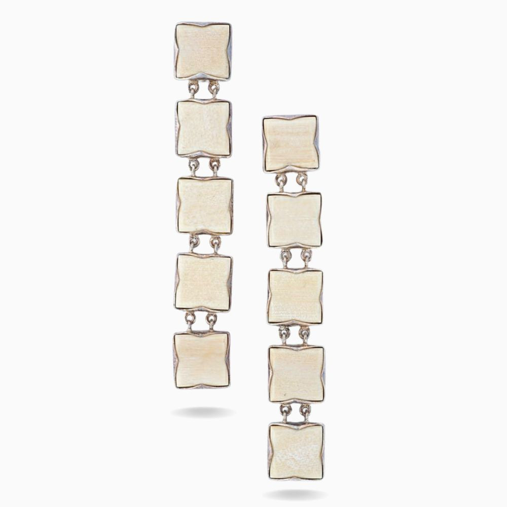 Art Deco Square Mammoth Fossil Earrings