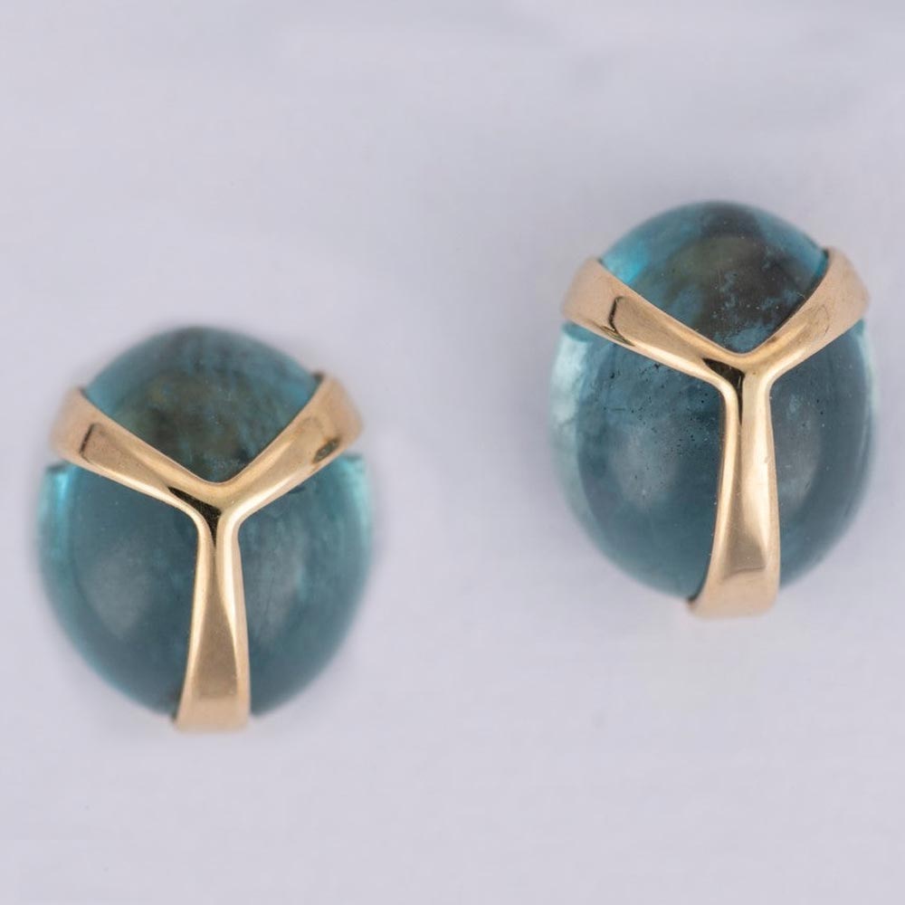 Blue Tourmaline Scarab Post Earrings