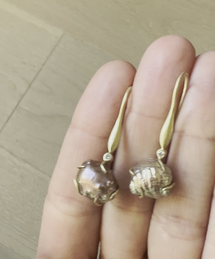 Natural Pearl Diamond Drop Earrings