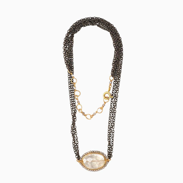Rainbow Moonstone Triple Strand Necklace