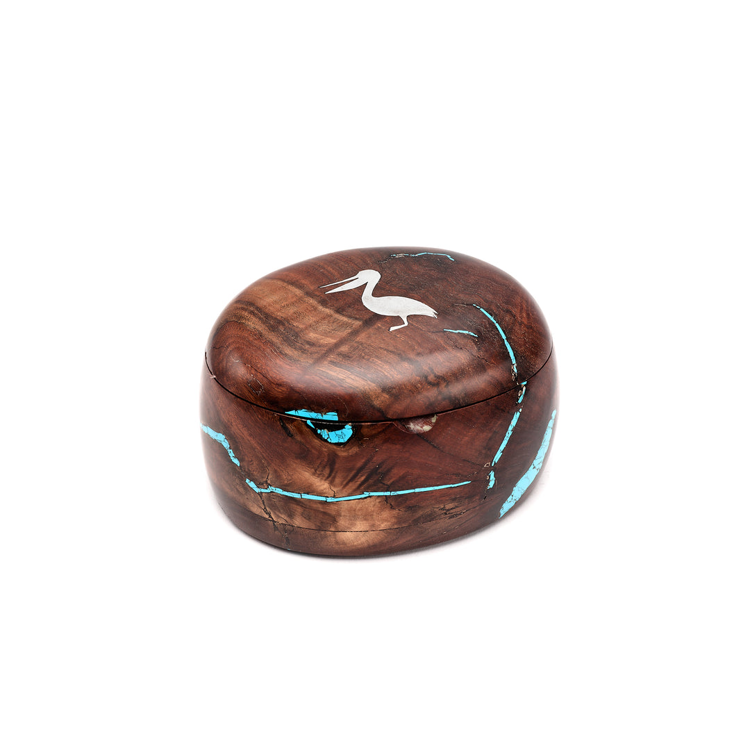 Silver Pelican Ironwood Box with Turquoise Streaks