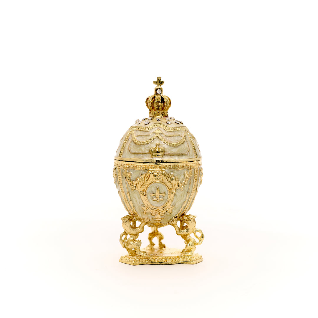 White and Gold Crowned Egg Trinket Box