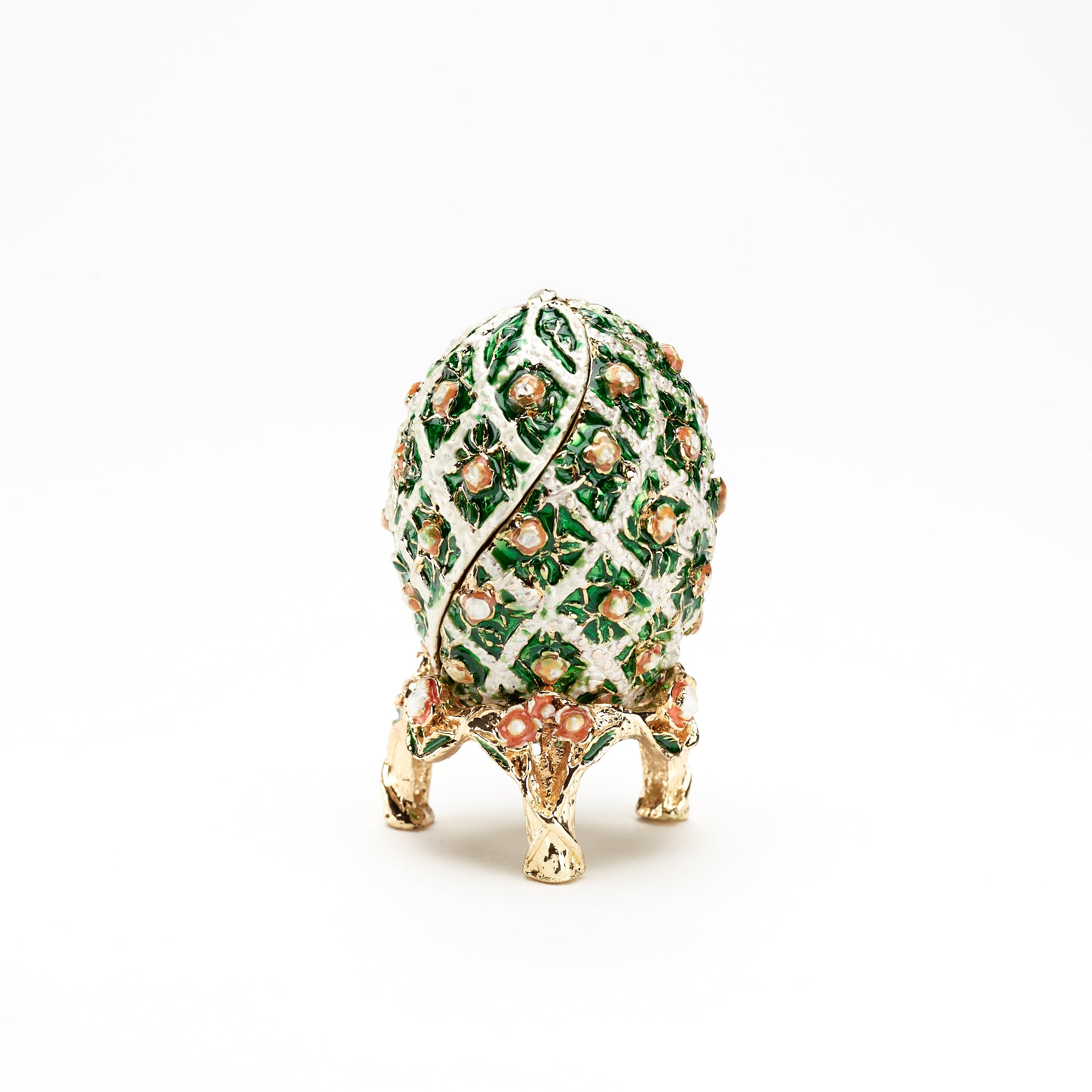 Embossed Green Egg Trinket Box and Stand