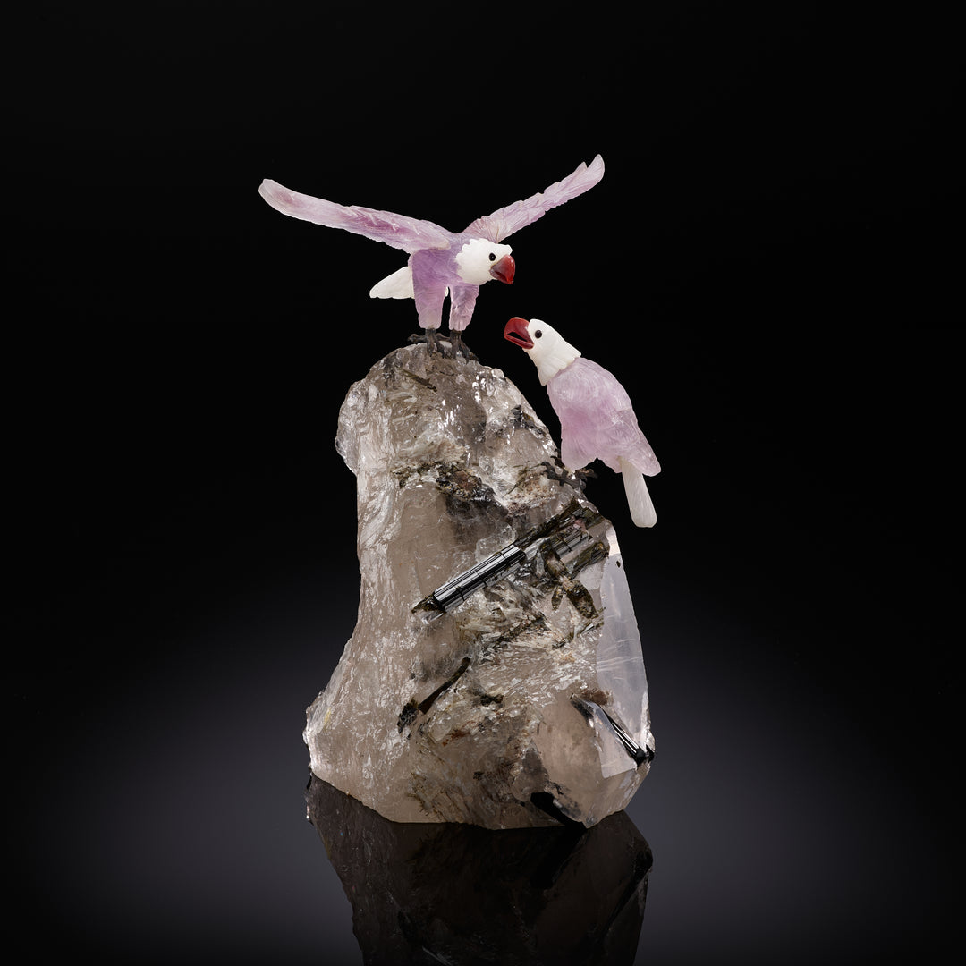 Amethyst Eagles on Tourmaline Carving