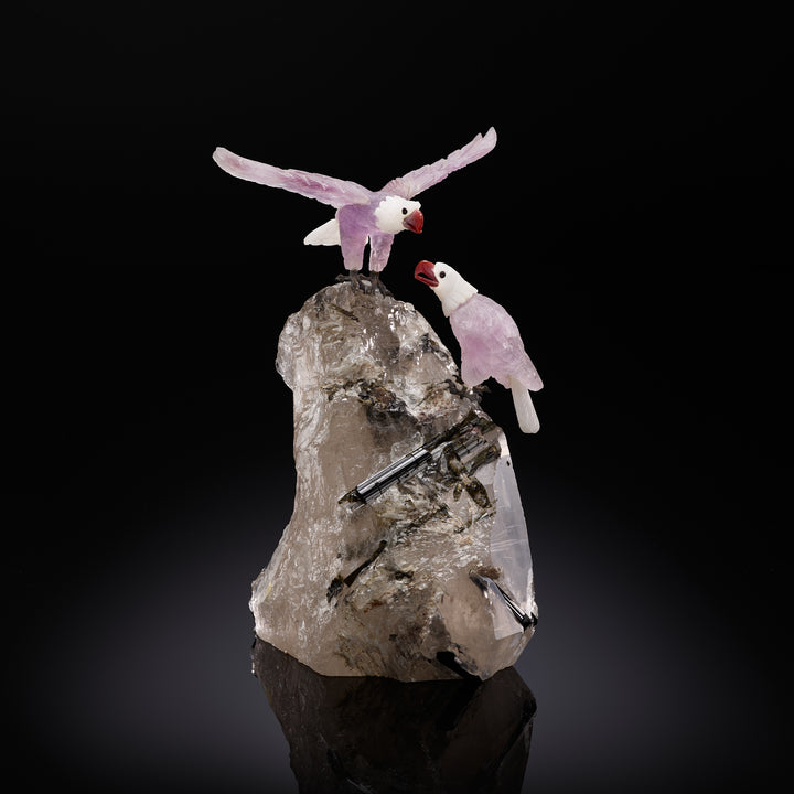Amethyst Eagles on Tourmaline Carving