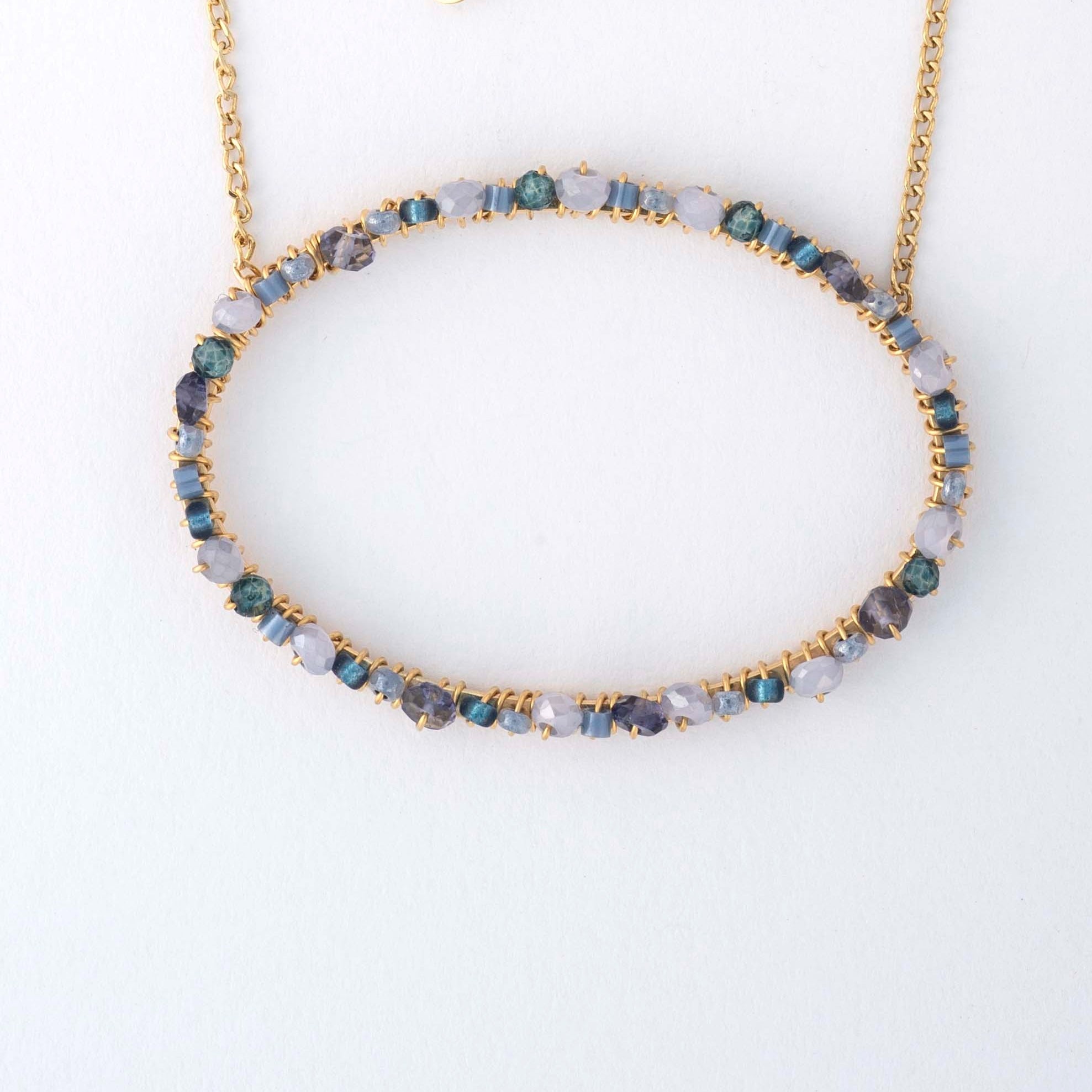 Mixed Gemstones Circle Necklace