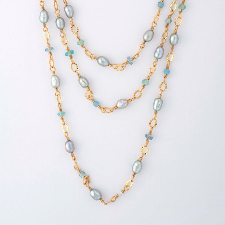 Pearl, Apatite, Blue Quartz Necklace