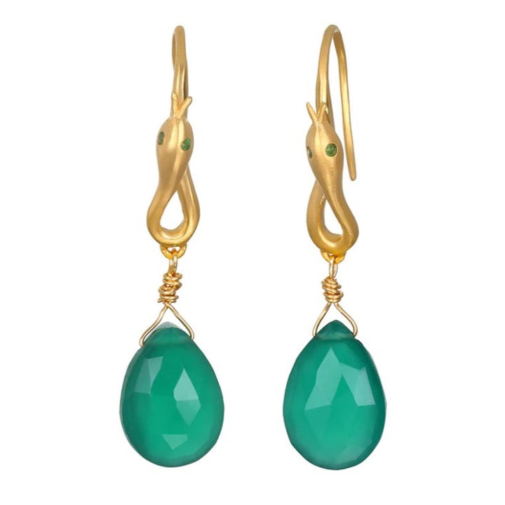 Green Onyx Snake Drop Earrings