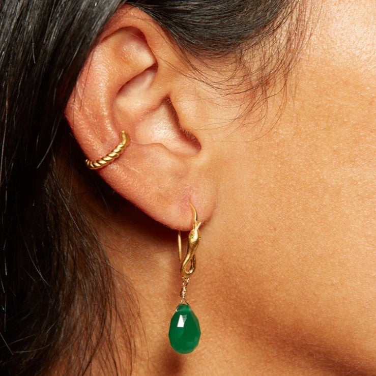 Green Onyx Snake Drop Earrings