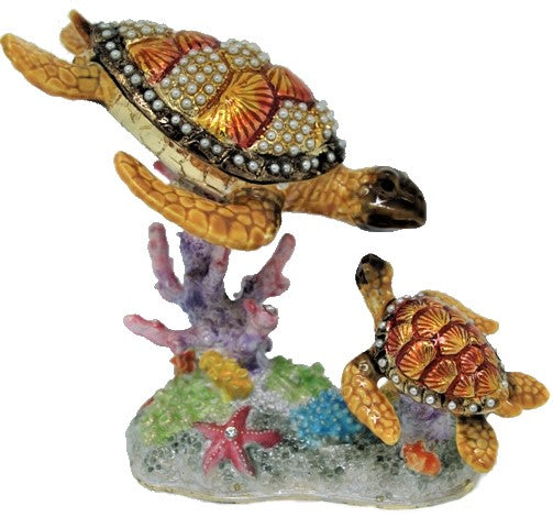 Sea Turtle Mother and Baby Trinket Box