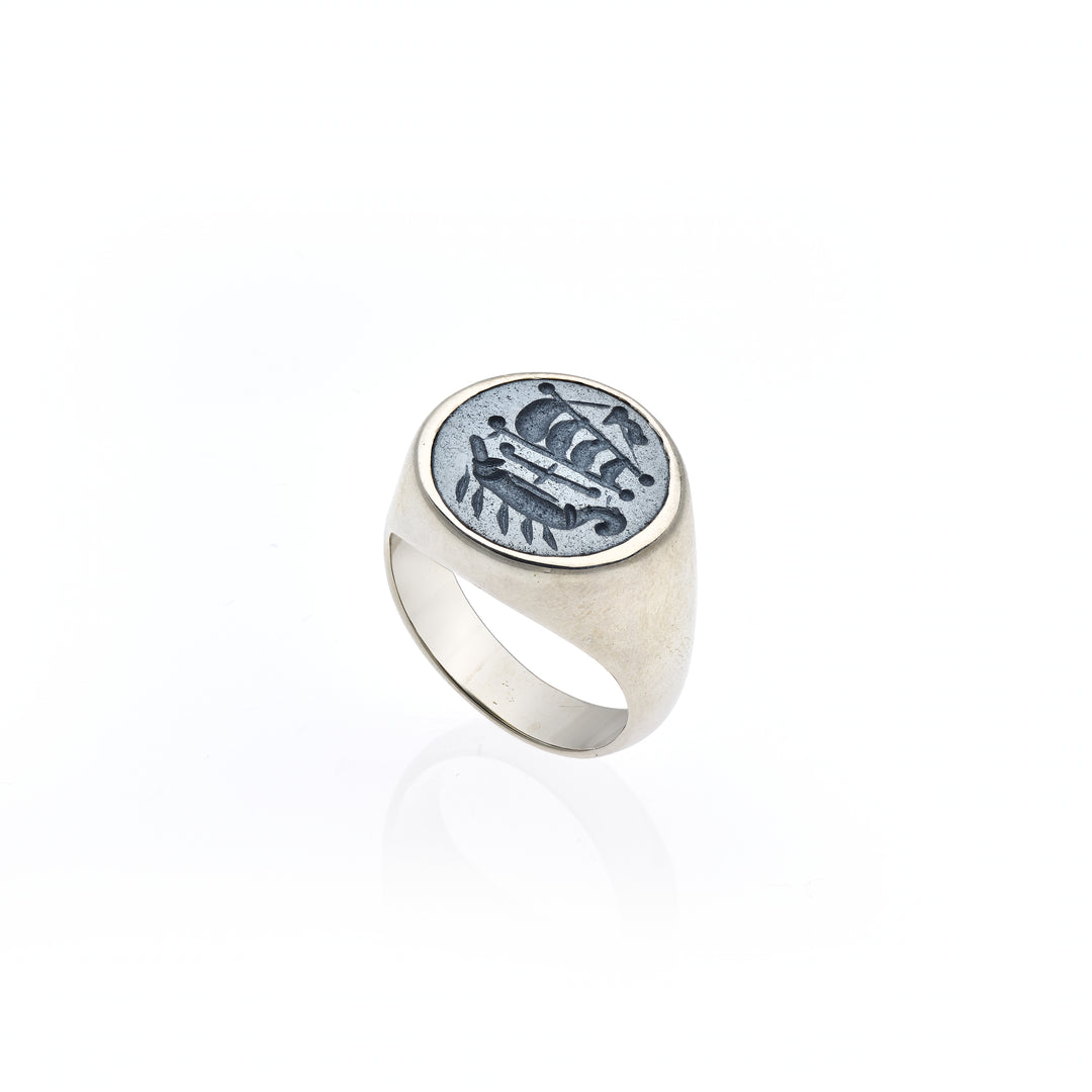 Hematite Engraved "Trireme Ship" Ring