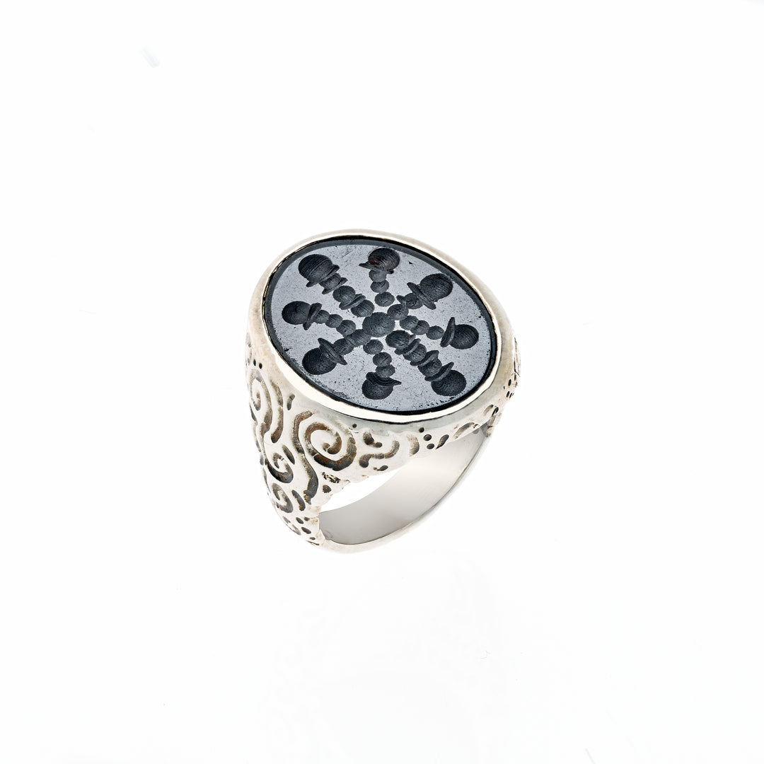 Hematite "Epsilon" Engraved Ring