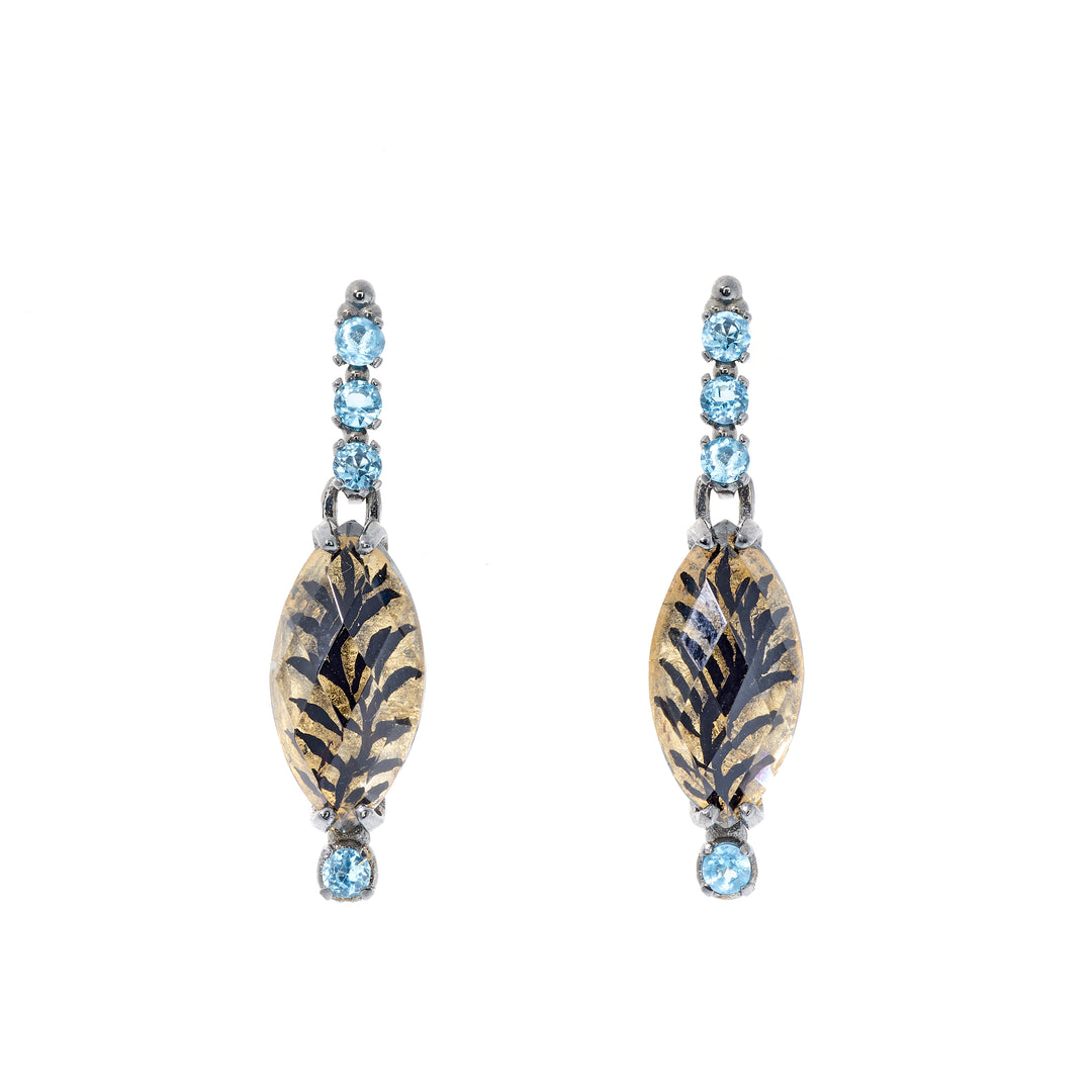 Topaz and Crystal Engraved "Leaves" Earrings