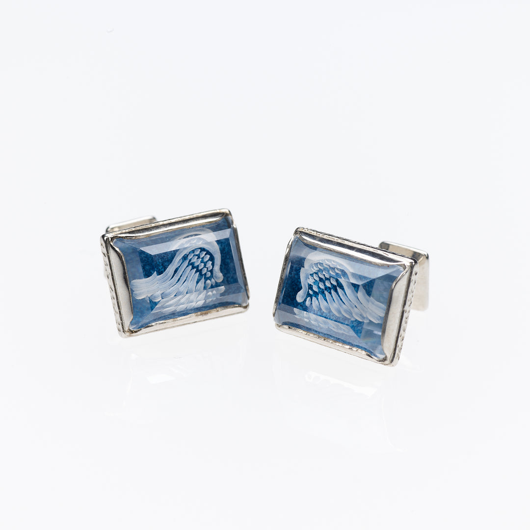 Engraved Angel Wings Rock Crystal Cufflinks