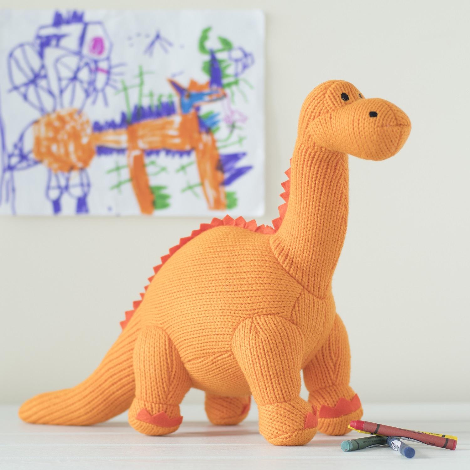 Orange Knitted Diplodocus Orange Plush Toy – Houston Museum of