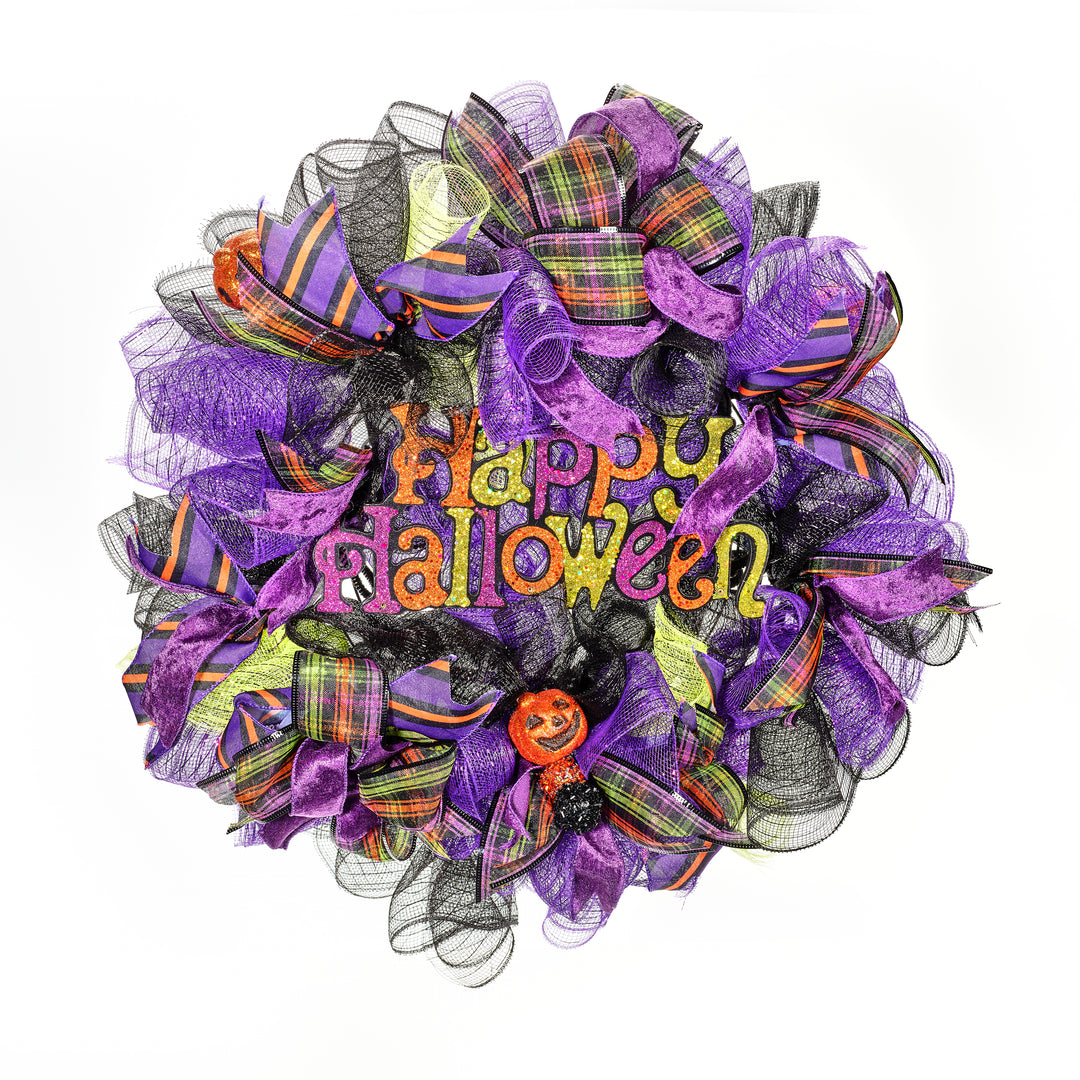 Happy  Halloween Purple Wreath 24"