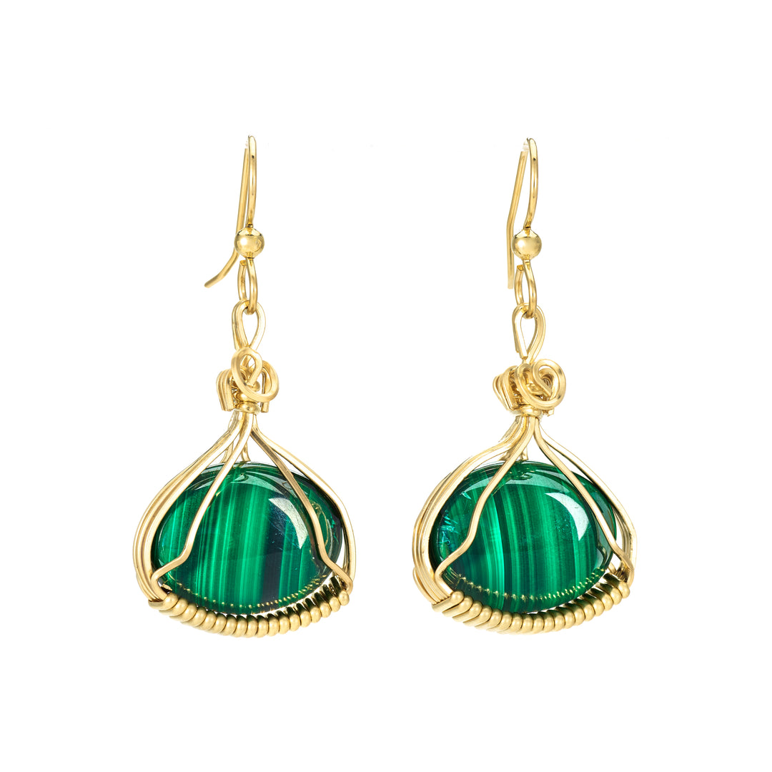 Malachite Oval Earrings, 14k Gold-Fill Wire