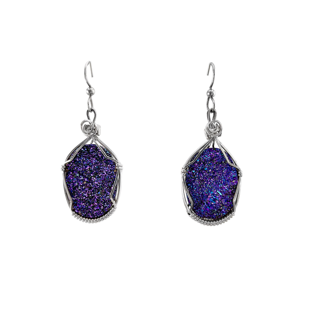 Purple Drusy Oval Earrings
