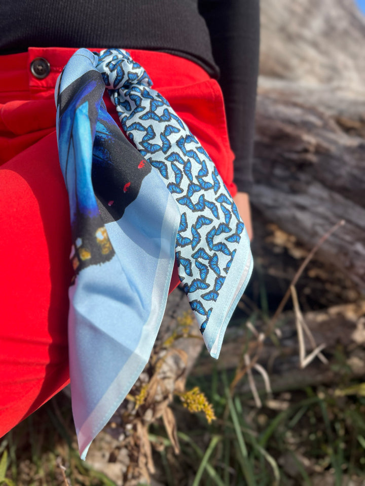 20" Silk Butterfly Scarf Morpho Strip Design