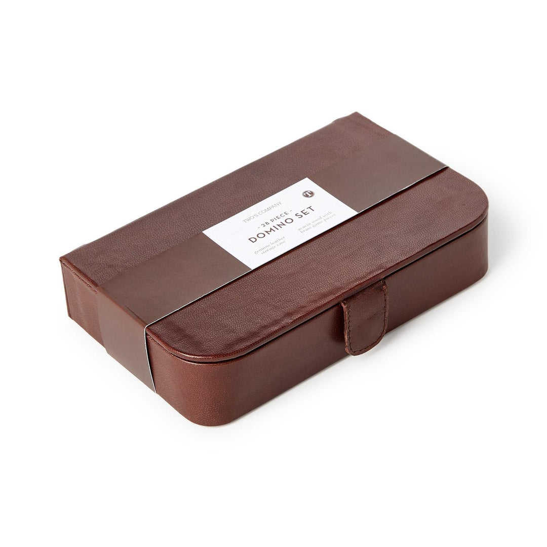 Genuine Leather Domino Set, 28 Wood Domino Pieces