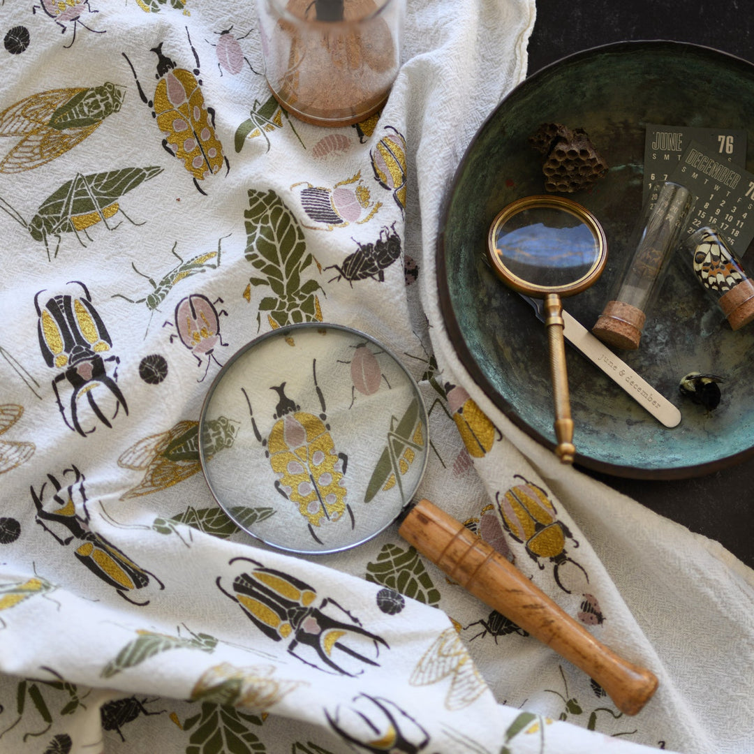 Flour Sack Cotton Tea Towel, Insects & Trees